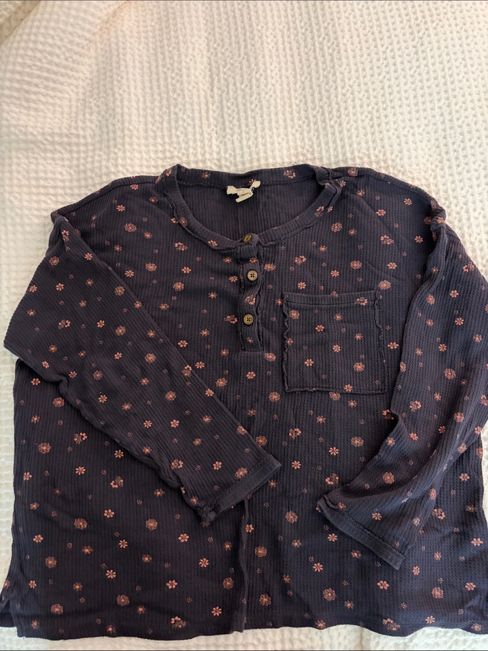 Madewell Women’s Navy Floral Long-Sleeve Henley Pajama Top